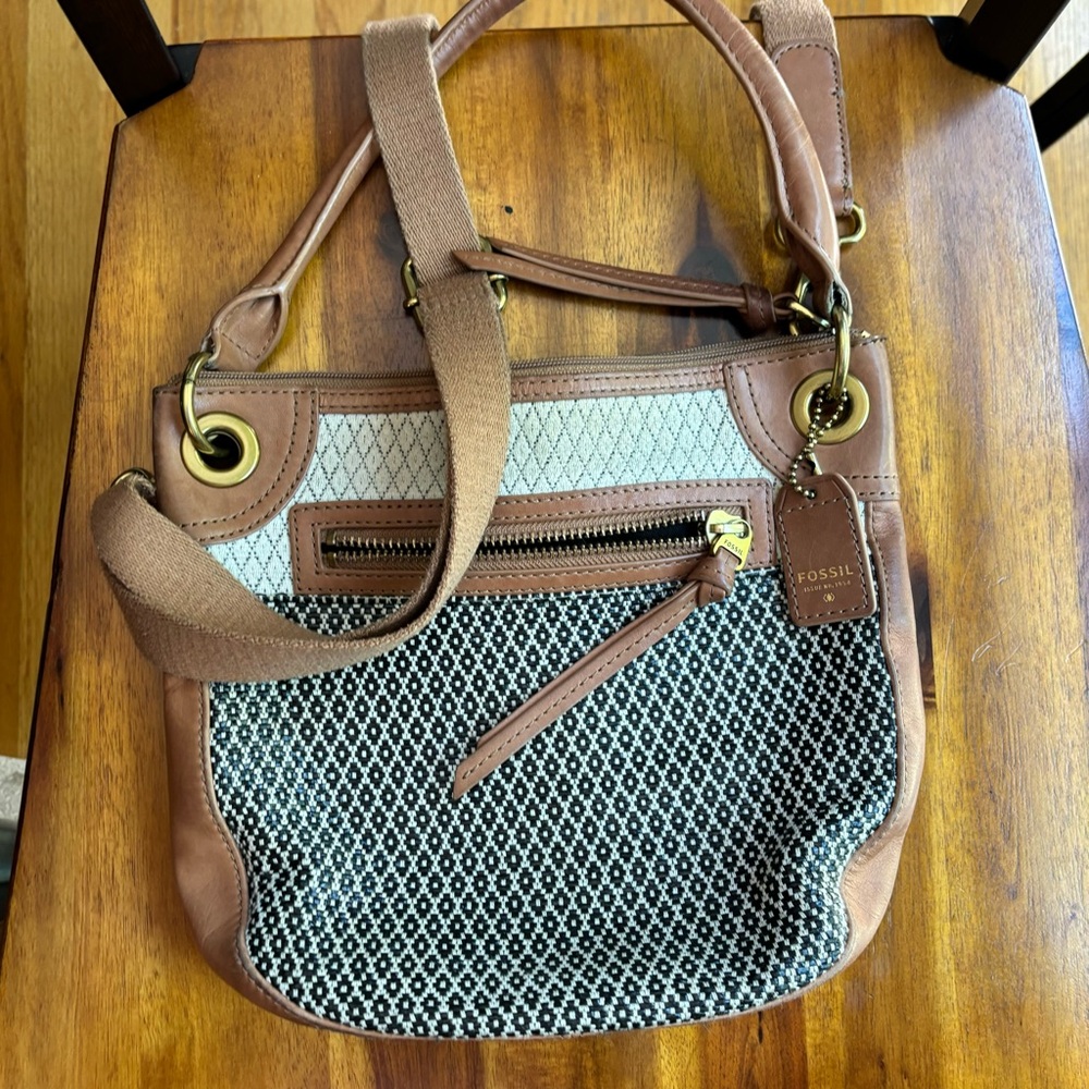 Fossil Karli woven hobo bag leather diamond pattern